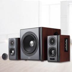 漫步者电脑音响台式家用低音炮高音质桌面木质蓝牙小音箱有线通用